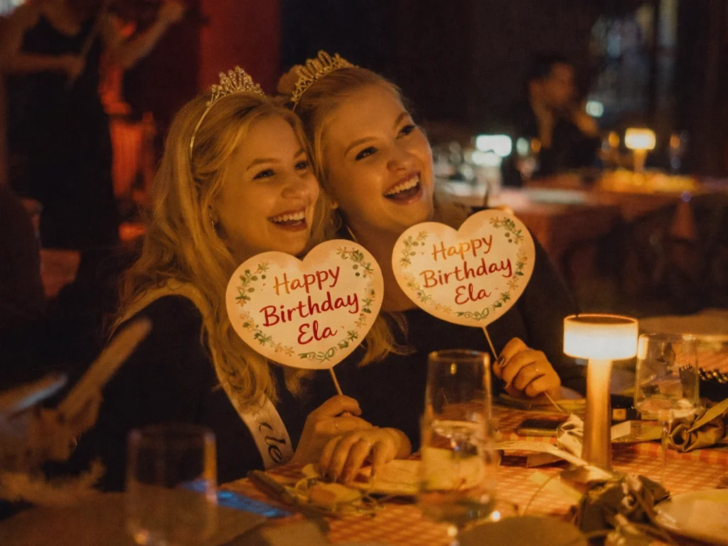 Happy guests celebrating birthday with tiaras at Hemdem, special occasion table Bomonti Istanbul